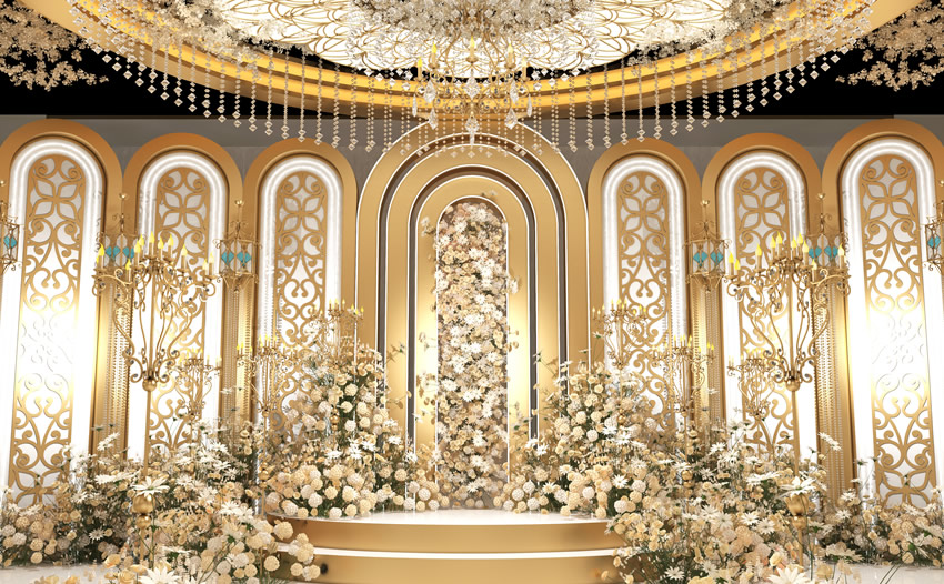 隆阳香槟色调婚礼堂效果展示